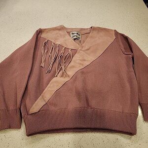 Vintage Pioneer Wear Women's XL Suede Fringe Sweater Pink Western Yellowstone